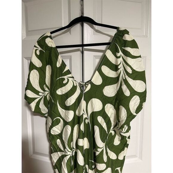 Anewsta Women's Floral Backless Midi Dress Green V-Neck Summer Casual - Picture 4 of 9